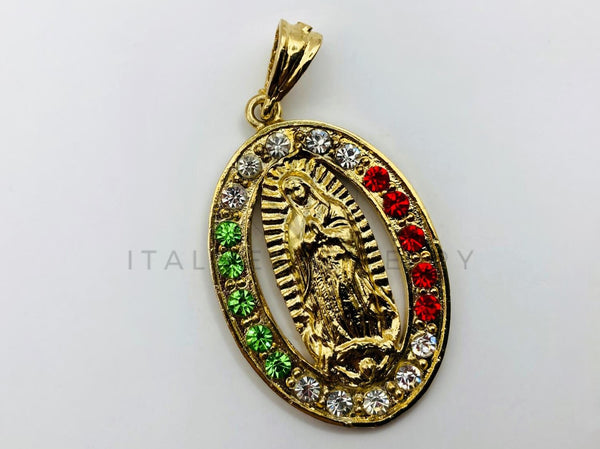 Dije de Lujo - 100447 - Medalla de Virgen de Guadalupe con Circonia Tricolor - Oro Laminado 18K