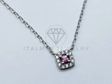 Collar de Lujo - 103626 - Estilo Cuadrado Circonia Rosa - Plata .925