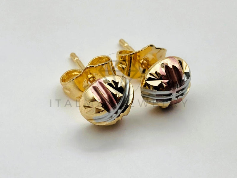 Arete de Lujo - 105993 - Diseño de Hongo Rayado 8mm 3 Oros - Oro Laminado 18K