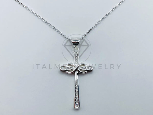 Collar de Lujo - 105951 - Collar Cruz Moderna Circonia Clara Plata .925