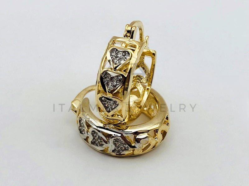 Arete de Lujo - 106133 - Huggie Corazon Circonia Clara - Oro Laminado 18K