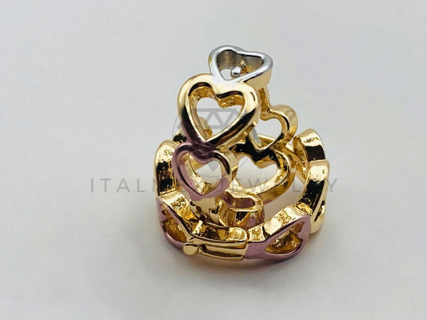 Arete de Lujo - 106002 -Huggie Corazones 3 Oros - Oro Laminado 18K