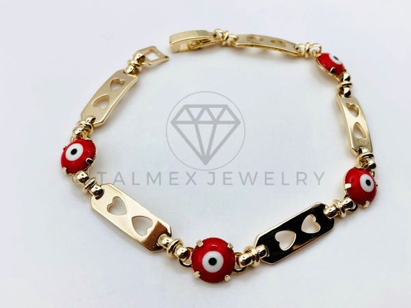 Pulsera de Lujo - 106201 - Pulsera Corazon Ojo Turco Rojo - Oro Laminado