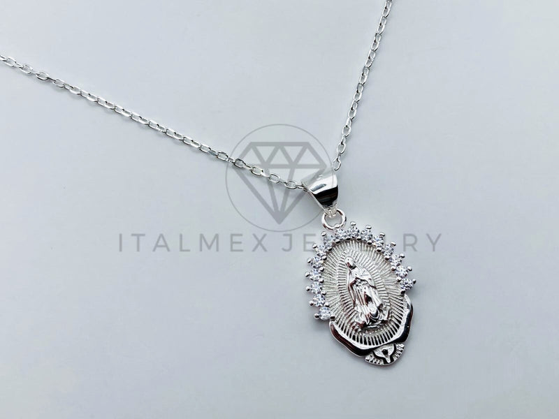 Collar de Lujo - 105952 - CollarVirgen María con Circonia Clara Plata .925