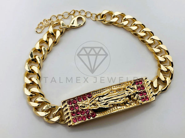 Pulsera de Lujo - 105971 -Esclava Virgen de Guadalupe con Circonia Rosa - Oro Laminado