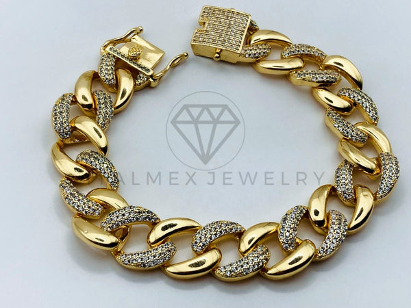 Pulsera de Lujo - 105829 - Esclava Cubana Circonia Clara 12mm Oro Laminado 18K