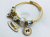 Pulsera de Lujo - 105842 - Pulsera PDR Sombreros y Moño  Blanco Oro Laminado 18K