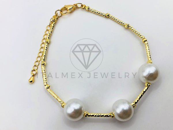 Pulsera Ajustable - 105964 - Diseño Perla Rayada 13mm Oro Laminado