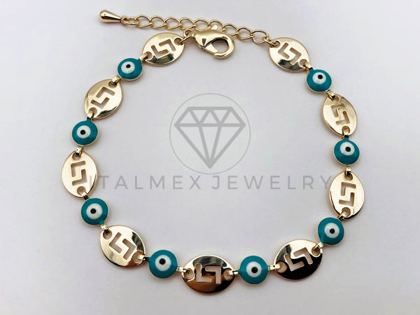 Pulsera de Lujo - 106214 -Pulsera Grecas con Ojo Turco Azul - Oro Laminado