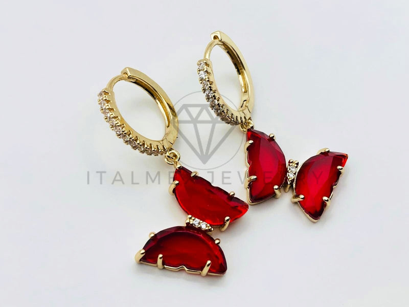 Arete de Lujo - 106114 -Huggie Mariposa Circonia Roja - Oro Laminado 18K