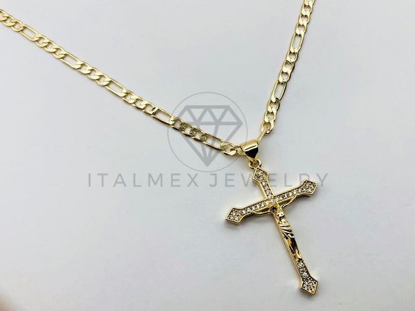 Collar Elegante - 105954 -Collar Cristo con Circonia Clara Oro Laminado 18K