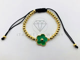 Pulsera Ajustable - 105960 - Diseño de Bola con Flor Verde Oro Laminado 18K