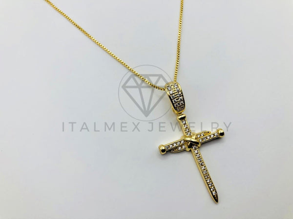 Collar Elegante - 105958 -Collar Cruz de Clavos Circonia Clara Oro Laminado 18K