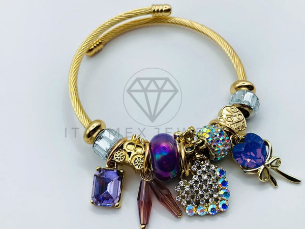 Pulsera de Lujo - 105837 - Pulsera PDR Corazon y Circonia Morada Oro Laminado 18K