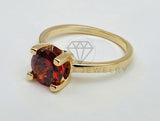 Anillo de Dama - 106098 - Anillo Solitario con Circonia Roja - Oro Laminado