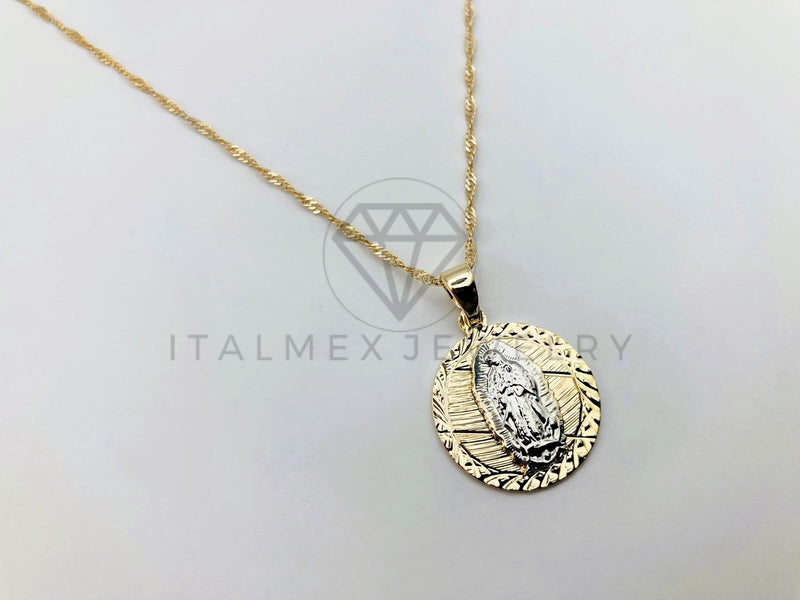 Collar Elegante - 106258 - Collar Medalla Virgen de Guadalupe Diamantada - Oro Laminado