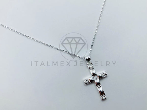 Collar de Lujo - 105950 - Collar Cristo Circonia Clara Plata .925