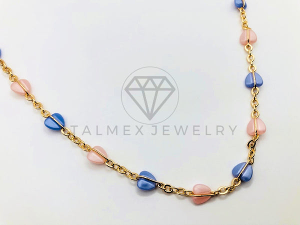 Collar Elegante - 105956 -Collar Corazon Color Pastel Oro Laminado 18K