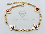 Pulsera de Lujo - 106203 - Pulsera Mariposas con Ojo turco Rojo - Oro Laminado