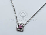 Collar de Lujo - 103626 - Estilo Cuadrado Circonia Rosa - Plata .925