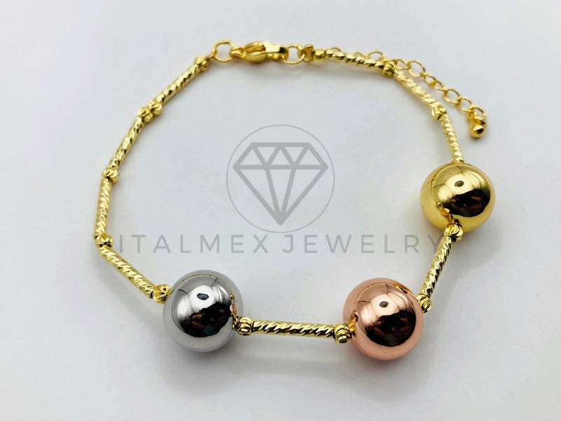 Pulsera Ajustable - 105963 - Diseño Bolas Lisas en 3 Oros Oro Laminado