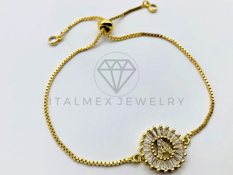 Pulsera Ajustable - 102550 - Diseño de Inicial "A" Circonia Clara Oro Laminado 18K