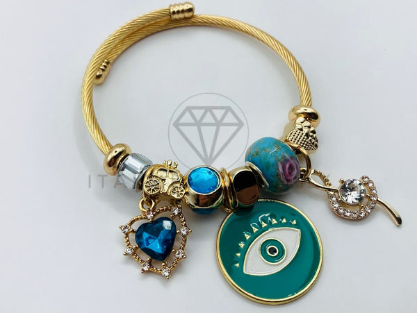 Pulsera de Lujo - 105845 - Pulsera PDR Ojo Turco y Corazon Azul Oro Laminado 18K