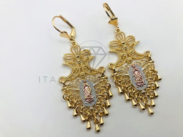 Arete de Lujo - 102891 - Arete de Filigrana con Virgen Guadalupe Oro Laminado 18K