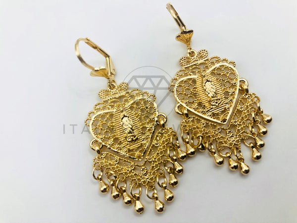 Arete de Lujo - 102899 - Arete Largo Filigrana con Virgen Oro Laminado 18K