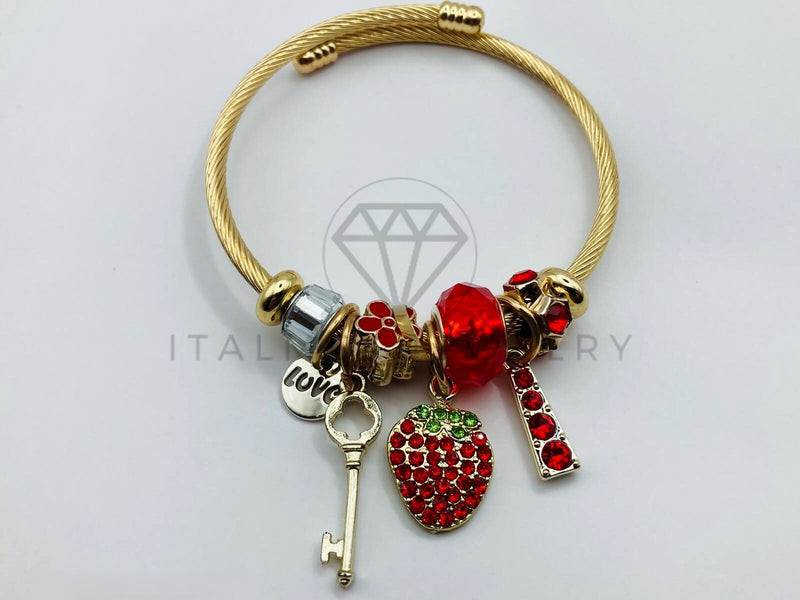 Pulsera de Lujo - 105844 - Pulsera PDR Fresas y Llaves Rojas Oro Laminado 18K