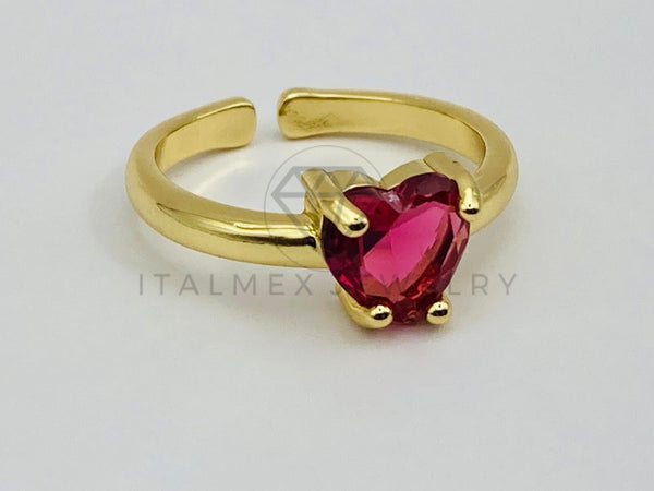 Anillo de Dama - 106026 - Anillo Solitario Corazon Circonia Roja Oro Laminado 18K