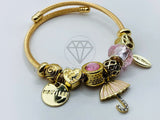 Pulsera de Lujo - 105848 - Pulsera PDR Paraguas y Dijes Dorados Oro Laminado 18K