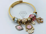 Pulsera de Lujo - 105846 - Pulsera PDR Ojo Turco y Mano Rosa Oro Laminado 18K