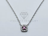 Collar de Lujo - 103626 - Estilo Cuadrado Circonia Rosa - Plata .925