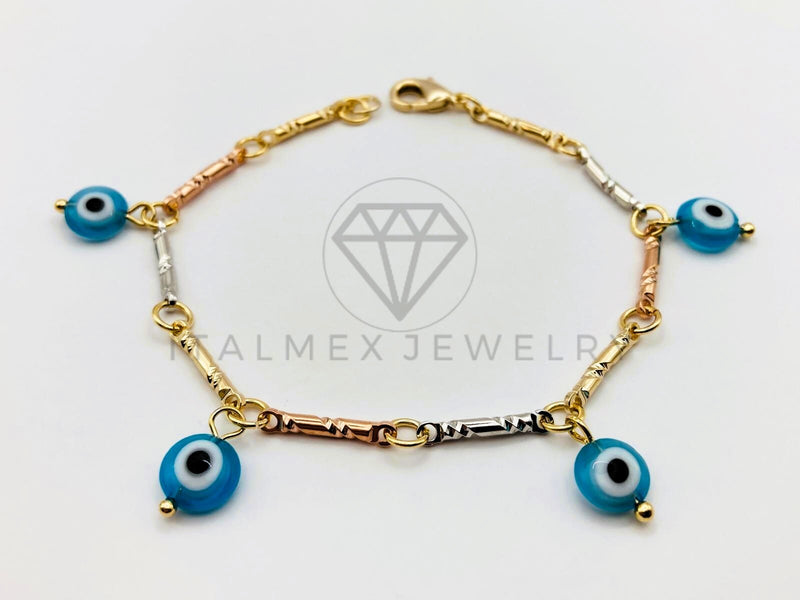 Pulsera de Lujo - 106197 - Pulsera Barra y Ojo Turco Azul - Oro Laminado