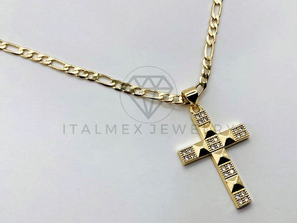 Collar Elegante - 105953 -Collar Cruz con Circonia Clara Oro Laminado 18K