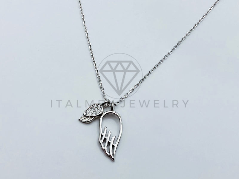 Collar de Lujo - 103641 - Estilo Alitas de Angel con Circonia Clara - Plata .925