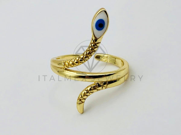 Anillo de Dama - 106028 - Anillo Serpiente y Ojo Turco Blanco Oro Laminado 18K