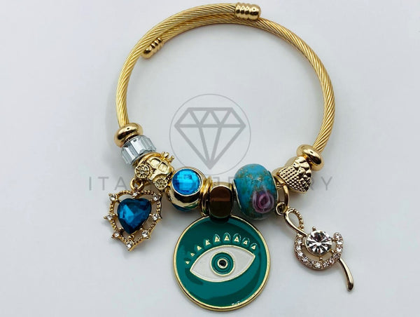 Pulsera de Lujo - 105845 - Pulsera PDR Ojo Turco y Corazon Azul Oro Laminado 18K