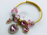 Pulsera de Lujo - 105852 - Pulsera PDR Corazon y Cerezas Circonia Rosa Oro Laminado 18K