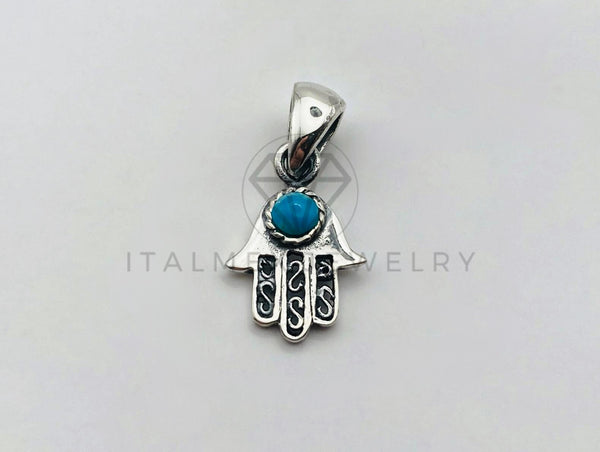 Dije No Religioso - 105937 - Diseño Mano Hamsa y Ojo Turco Turquesa Plata .925