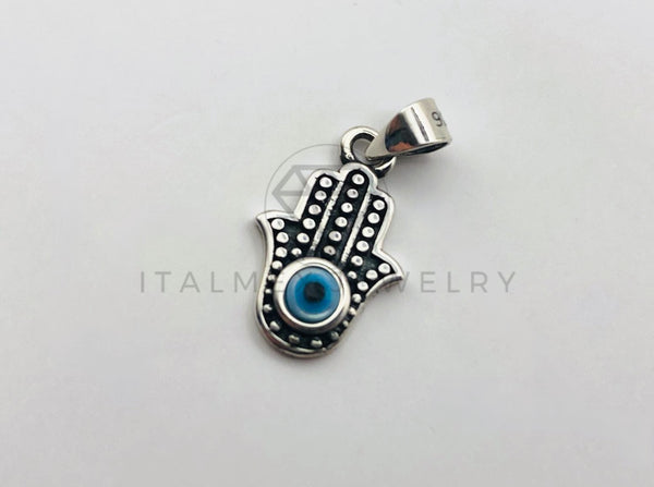 Dije No Religioso - 105934 - Diseño Mano Hamsa y Ojo Turco Azul Plata .925