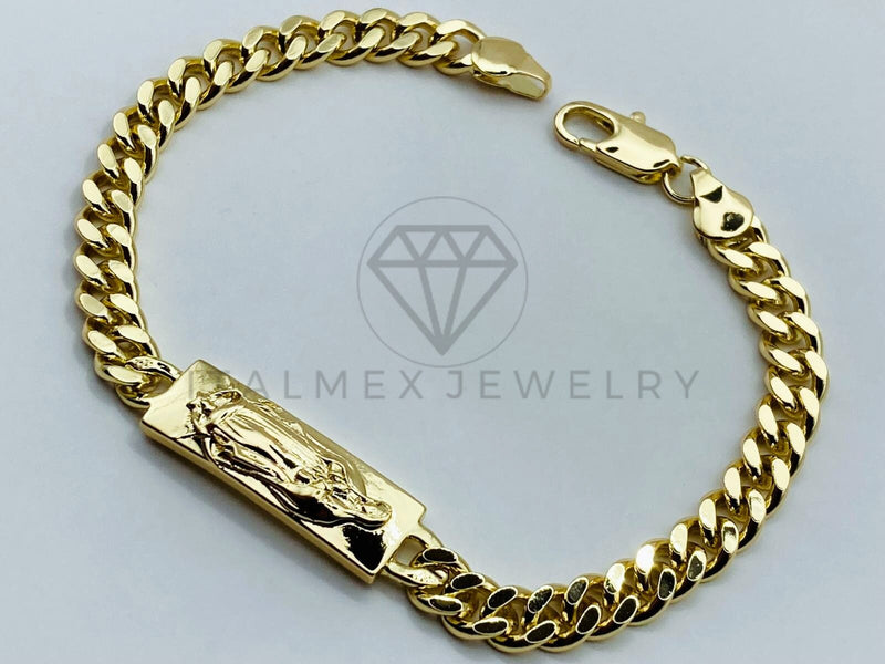 Pulsera de Lujo - 105827 - Esclava Cubana Placa Virgen de Guadalupe Oro Laminado 18K