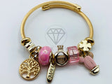 Pulsera de Lujo - 105851 - Pulsera PDR Arbol de la Vida Circonia Rosa Oro Laminado 18K