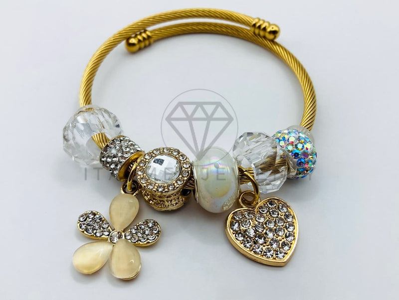 Pulsera de Lujo - 105855 - Pulsera PDR Corazon y Flores Circonia Clara Oro Laminado 18K