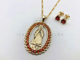 Juego de Lujo - 106228 - Juego Virgen de Guadalupe con Circonia Roja - Oro Laminado 18K