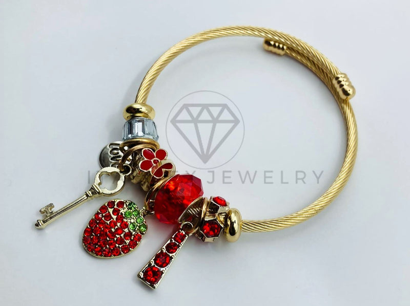 Pulsera de Lujo - 105844 - Pulsera PDR Fresas y Llaves Rojas Oro Laminado 18K