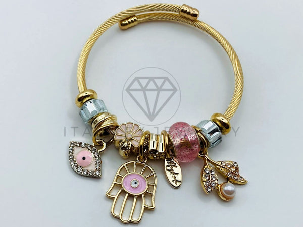 Pulsera de Lujo - 105846 - Pulsera PDR Ojo Turco y Mano Rosa Oro Laminado 18K