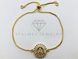 Pulsera Ajustable - 102550 - Diseño de Inicial "A" Circonia Clara Oro Laminado 18K