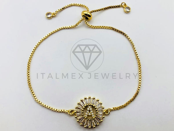 Pulsera Ajustable - 102550 - Diseño de Inicial "A" Circonia Clara Oro Laminado 18K